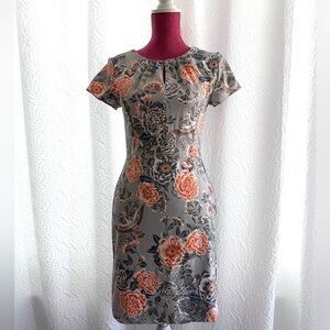 Banana Republic Gray Blue Floral Crane Shealth Dress w Key Hole